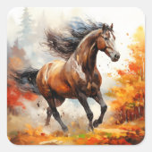 Running Horse in Autumn スクエアシール (正面)