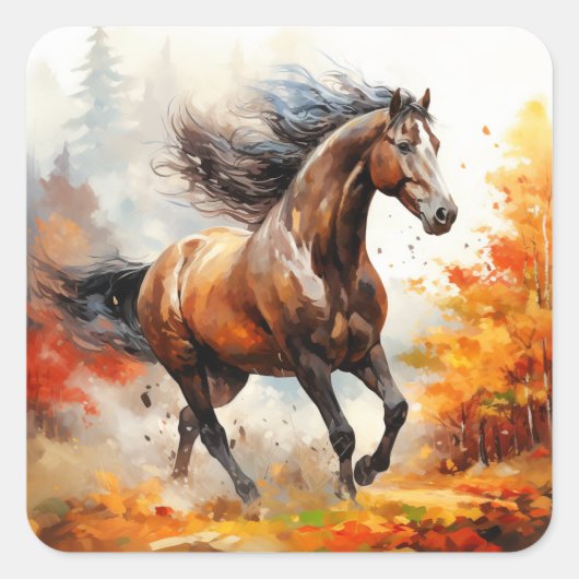 Running Horse in Autumn スクエアシール (正面)