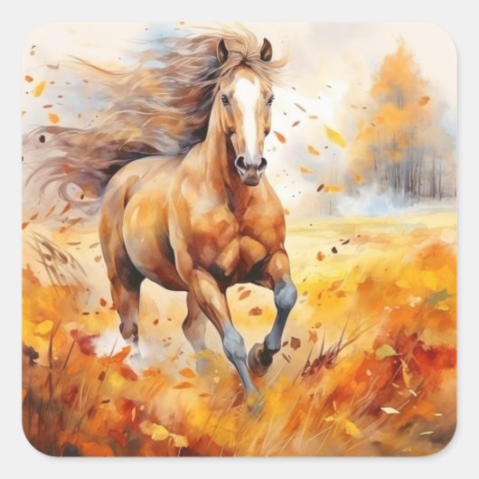 Running Horse in Autumn スクエアシール (正面)