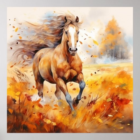 Running Horse in Autumn ポスター (正面)