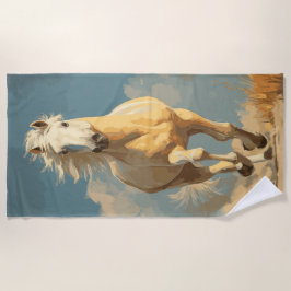 Running Horse Vintage Illustration in Warm Tones ビーチタオル