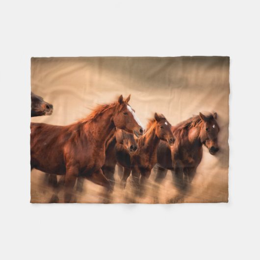 Running Horses フリースブランケット (正面(横))