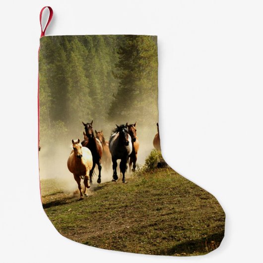 Running horses on Montana ranch スモールクリスマスストッキング (正面)