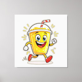 **Running Juice Cup Cartoon – Fun Street Drink Cha キャンバスプリント