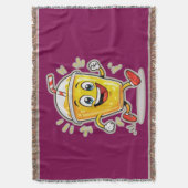 **Running Juice Cup Cartoon – Fun Street Drink Cha スローブランケット (正面縦)