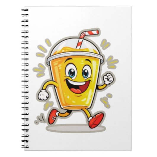 **Running Juice Cup Cartoon – Fun Street Drink Cha ノートブック (正面)