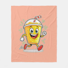 **Running Juice Cup Cartoon – Fun Street Drink Cha フリースブランケット
