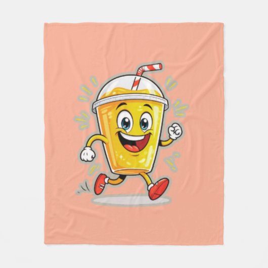 **Running Juice Cup Cartoon – Fun Street Drink Cha フリースブランケット (正面)
