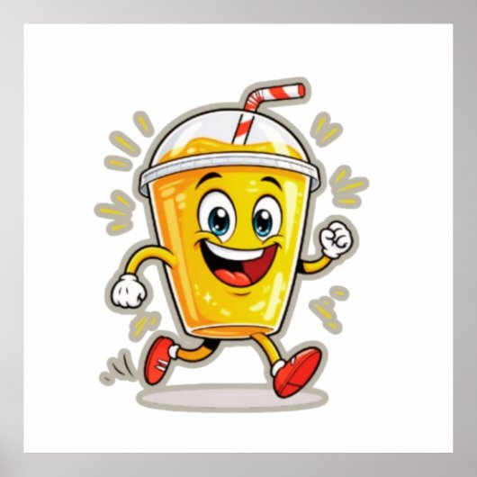 **Running Juice Cup Cartoon – Fun Street Drink Cha ポスター (正面)