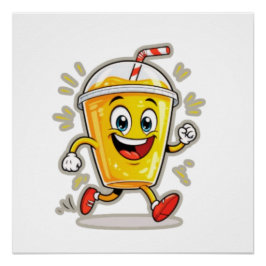 **Running Juice Cup Cartoon – Fun Street Drink Cha ポスター