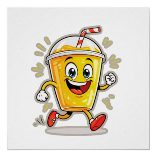 **Running Juice Cup Cartoon – Fun Street Drink Cha ポスター (正面)