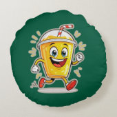 **Running Juice Cup Cartoon – Fun Street Drink Cha ラウンドクッション (裏面)