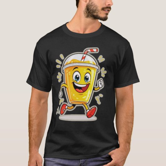 **Running Juice Cup Cartoon – Fun Street Drink Cha Tシャツ (正面)