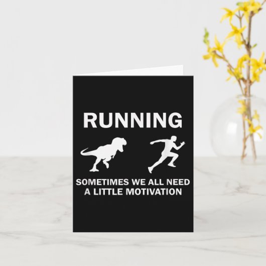 Running Motivation Raptor Chase Funny Dinosaur カード (黄色い花)