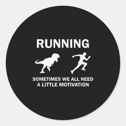 Running Motivation Raptor Chase Funny Dinosaur  ラウンドシール (正面)
