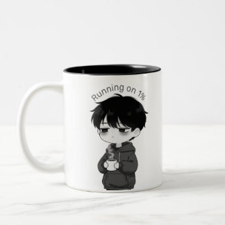 Running on 1 Percent Relatable Chibi Coffee Illust ツートーンマグカップ