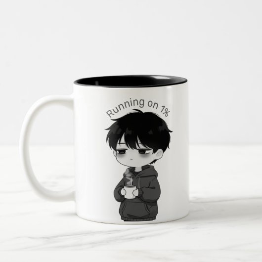 Running on 1 Percent Relatable Chibi Coffee Illust ツートーンマグカップ (左)