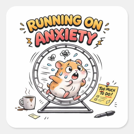 Running on Anxiety Hamster Sticker スクエアシール (正面)