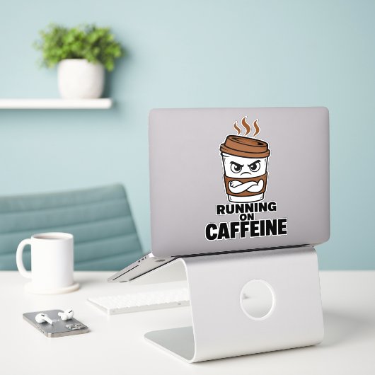 Running On Caffeine Funny Coffee Sticker シール (デスク上のノートパソコン)