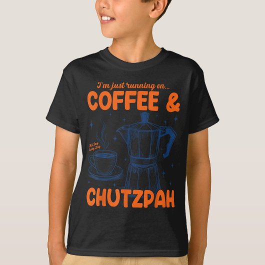 Running On Coffee &amp; Chutzpah Retro Funny Jewis Tシャツ (正面)