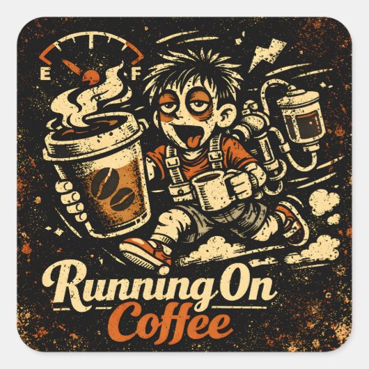Running On Coffee – Caffeinated Humor Survival スクエアシール (正面)