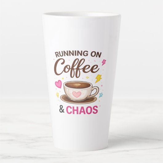 Running on Coffee & Chaos — Cute Coffee Cup Design カフェラテマグ (正面)
