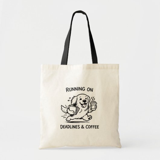 Running on Deadlines and Coffee Funny Dog Lover トートバッグ (正面)