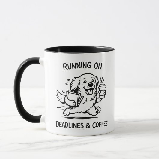 Running on Deadlines and Coffee Funny Dog Lover マグカップ (左)