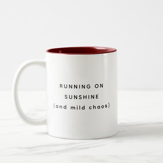 Running On Sunshine Happy Humor Two-Tone Mug ツートーンマグカップ (左)