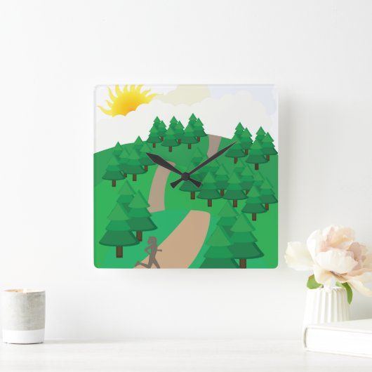 Running Outdoors スクエア壁時計 (ホーム)