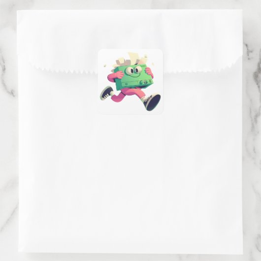 Running Printer with Flying Papers – Tech Humor スクエアシール (バッグ)