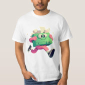 Running Printer with Flying Papers – Tech Humor Tシャツ (正面)