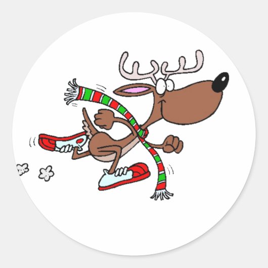 Running Reindeer Sticker ラウンドシール (正面)