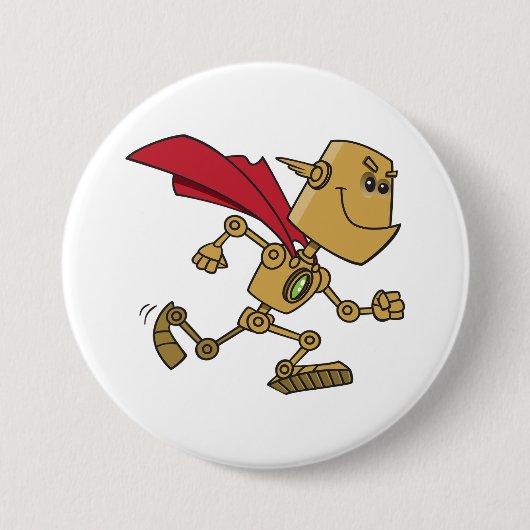 Running Robot Superhero Cartoon Character 缶バッジ (正面)
