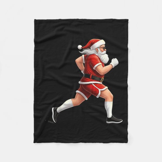 Running Santa Christmas Graphic Runner Run Maratho フリースブランケット (正面)
