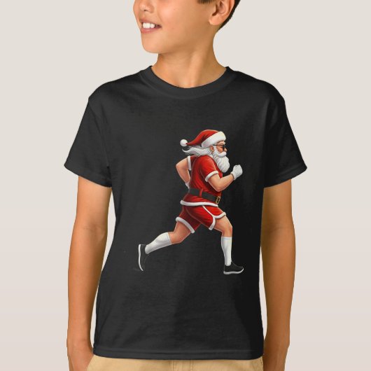 Running Santa Christmas Graphic Runner Run Maratho Tシャツ (正面)
