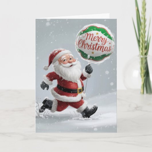 Running Santa in the Snow Christmas Card カード (正面)