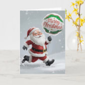 Running Santa in the Snow Christmas Card カード (黄色い花)