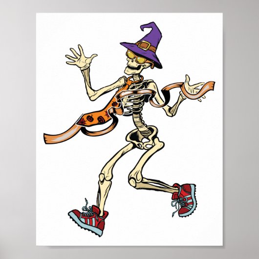 Running Skeleton Halloween Funny Runners Sport ポスター (正面)