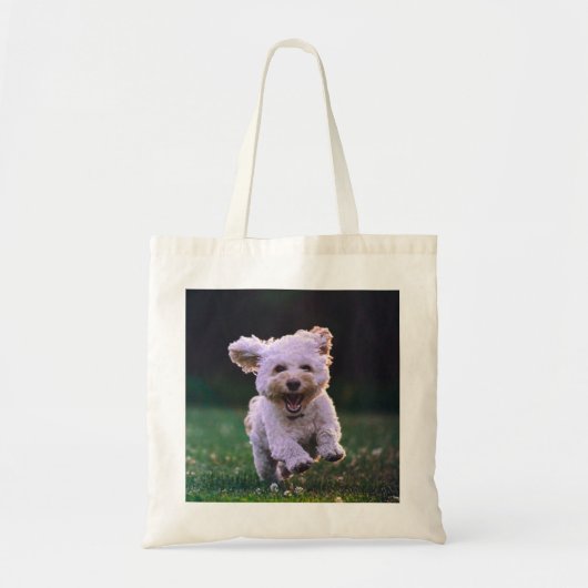 Running White Poodle Cute Dog トートバッグ (正面)