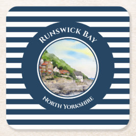 Runswick Bay North Yorkshire，イングランドの水彩画 スクエアペーパーコースター