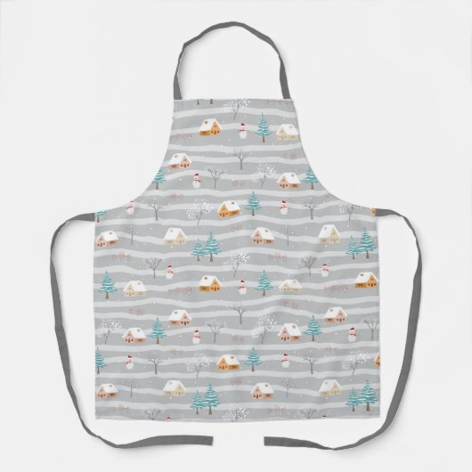 Rural Farm Winter Home Snowman Pine Trees Rustic エプロン (正面)