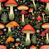 Rural Life Curtain Mushrooms in a Rustic Palette シャワーカーテン