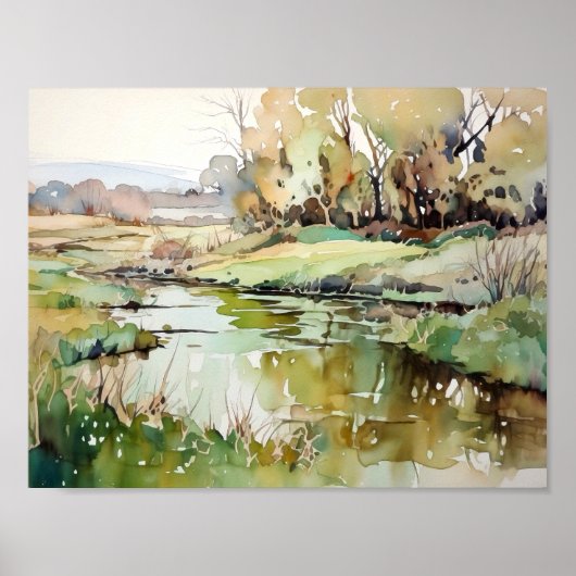 Rural River Watercolor  ポスター (正面)
