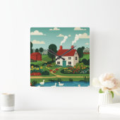 Rural town スクエア壁時計 (ホーム)