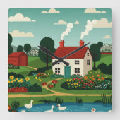 Rural town スクエア壁時計 (正面)