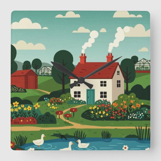 Rural town スクエア壁時計 (正面)