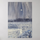 Rushing Creek Under Moon Watercolor Print ポスター (正面)