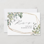 Rusitc Eucalyptusと金ゴールドと食事RSVPカード 出欠カード (正面)