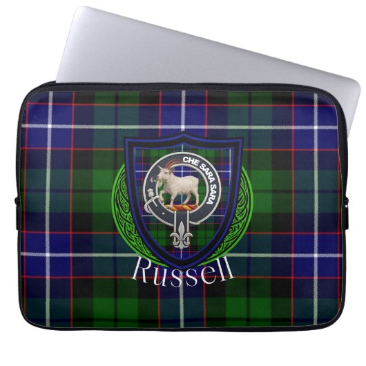 Russell Scottish Clan Tartan and Crest  ラップトップスリーブ (正面)